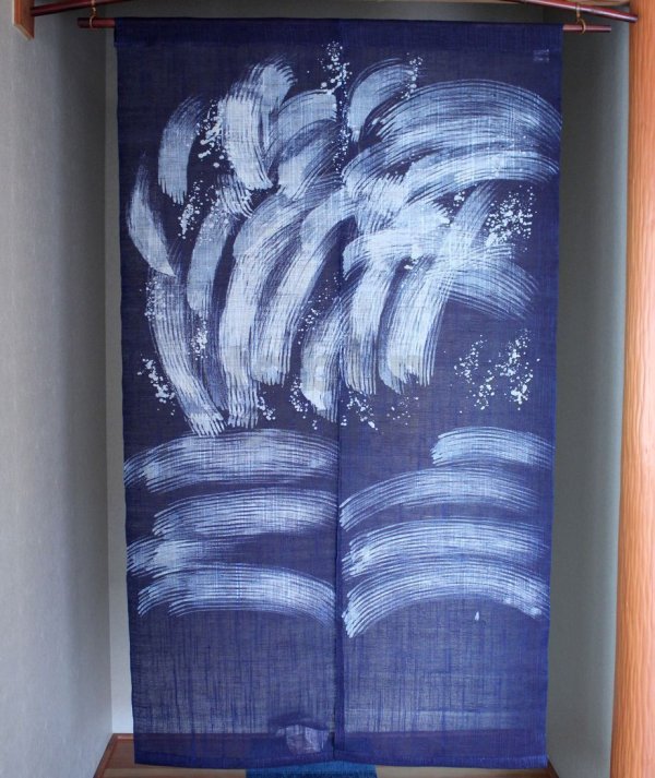 Photo2: Kyoto Noren SB Japanese batik door curtain Aranami Wave indigo 88cm x 150cm