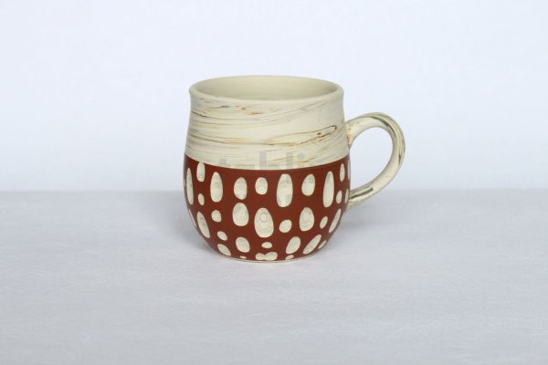 Photo15: Tokoname Japanese pottery Coffee Mug tea cup hand carved polka-dot Kenji 260ml