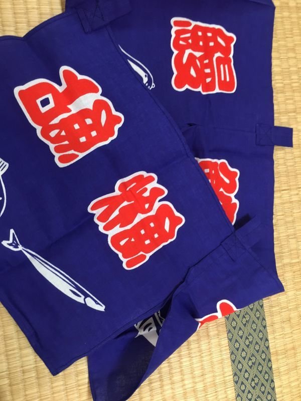 Photo3: Noren Japanese door store curtain sushi kanji fish blue cotton 170 x 28cm