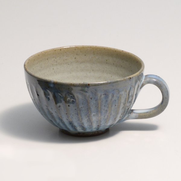 Photo1: Shigaraki sd Japanese pottery tea mug coffee cup Shinogi wide blue 360 ml