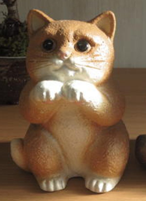 Photo3: Shigaraki pottery Japanese figurine neko Cute cat cha H 18cm