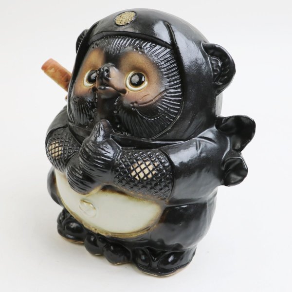 Photo2: Shigaraki pottery Japanese Tanuki Cute Raccoon Dog  Black Ninja H 17.5 cm