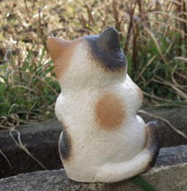 Photo3: Shigaraki pottery Japanese neko Cute cat mike H 18cm