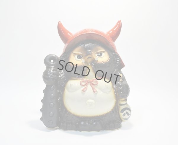 Photo1: Shigaraki pottery Japanese Tanuki Cute Raccoon Dog anger Oni kabuto red H24.5 cm