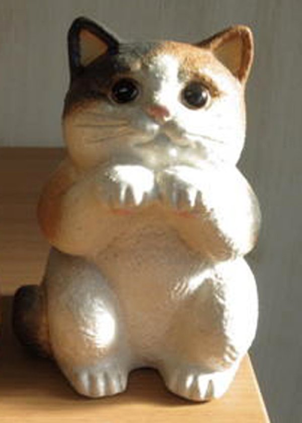 Photo2: Shigaraki pottery Japanese neko Cute cat mike H 18cm