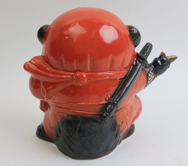 Photo2: Shigaraki pottery Japanese Tanuki Cute Raccoon Dog red Ninja shuriken H 17.5 cm