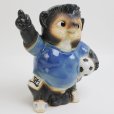 Photo2: Shigaraki pottery Japanese Tanuki cute Raccoon Dog soccer football Blue H24 cm (2)