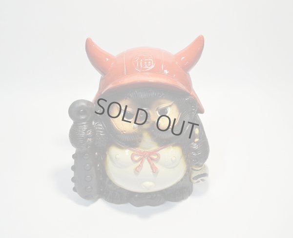 Photo2: Shigaraki pottery Japanese Tanuki Cute Raccoon Dog anger Oni kabuto red H24.5 cm