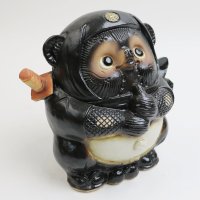 Shigaraki pottery Japanese Tanuki Cute Raccoon Dog  Black Ninja H 17.5 cm