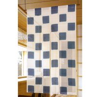 Noren Japanese Doorway Curtain waza kyoto Ichimatsu check navy blue linen 85 x 150 cm