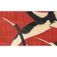 Photo2: Noren Japanese Doorway Curtain waza crane makie red Linen 88 x 150 cm (2)