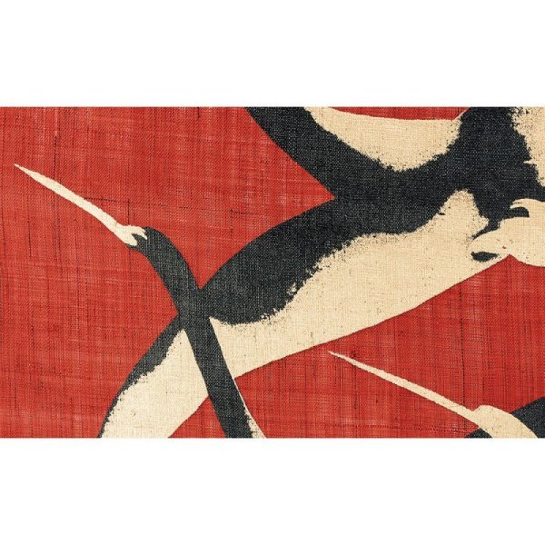 Photo2: Noren Japanese Doorway Curtain waza crane makie red Linen 88 x 150 cm