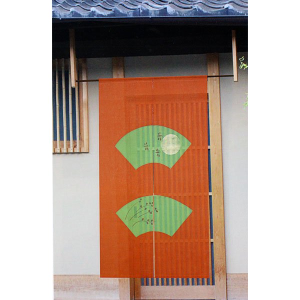 Photo1: Noren Japanese Doorway Curtain waza dragonfly flower linen 85 x 150 cm