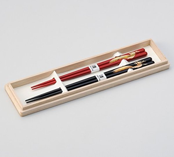 Photo2: Echizen Japanese lacquer wooden chopsticks Dragon Gift Box set