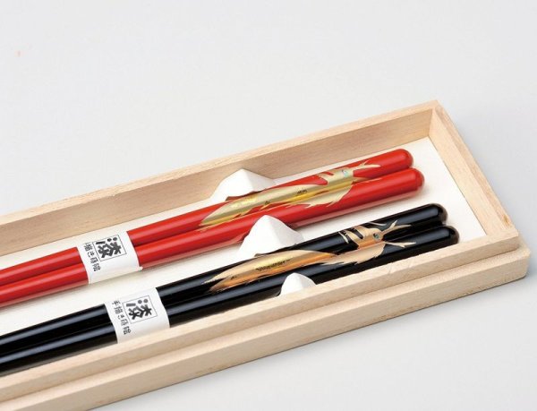 Photo1: Echizen Japanese lacquer wooden chopsticks Dragon Gift Box set