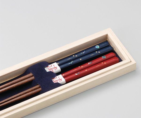 Photo1: Echizen Japanese lacquer wooden chopsticks moon sakura cherry Gift Box set