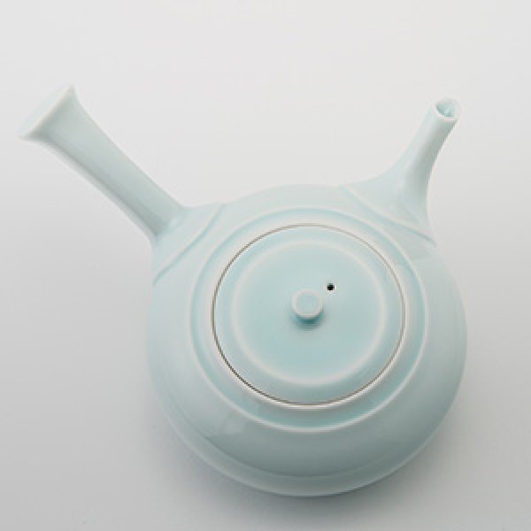 Photo2: Hasami porcelain Japanese kyusu tea cup set Seiji light blue glaze