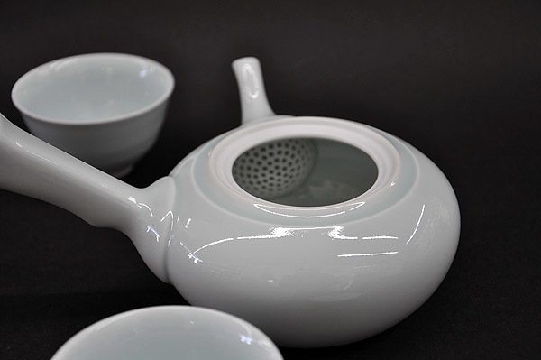 Photo4: Hasami porcelain Japanese kyusu tea cup set Seiji light blue glaze