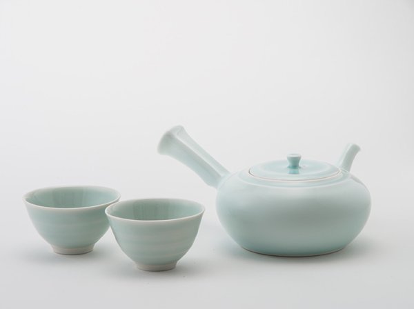 Photo3: Hasami porcelain Japanese kyusu tea cup set Seiji light blue glaze