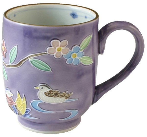 Photo1: Kiyomizu Japanese porcelain mug coffee cup kochi mandarin duck purple 210ml