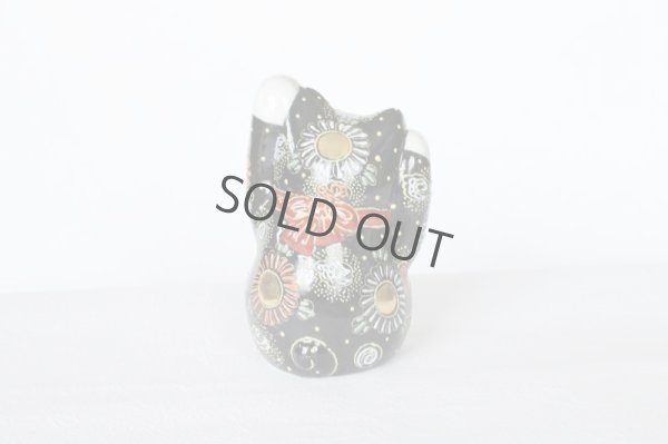 Photo7: Japanese Lucky Cat Kutani Porcelain Maneki Neko both hands up black mori H12cm