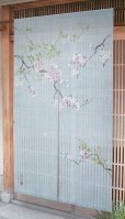 Photo1: Noren Japanese Doorway Curtain waza sakura cherry leaf linen 88 x 150 cm (1)