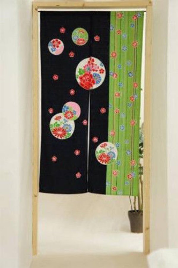 Photo1: Noren CSMO Japanese door curtain rose chrysanthemum cotton 85 x 150 cm