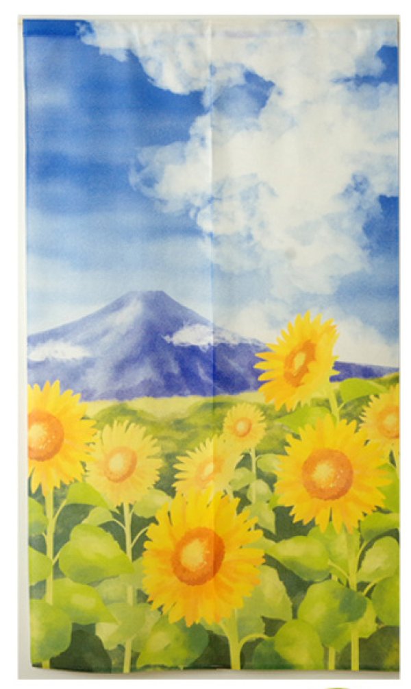 Photo1: Noren CSMO Japanese door curtain Mt.Fuji sunflower 85 x 150 cm