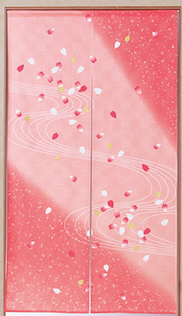 Photo1: Noren CSMO Japanese door curtain river sakura cherry pink 85 x 150 cm