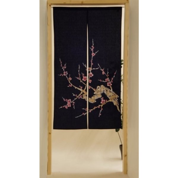 Photo1: Noren Japanese Doorway Curtain csmo batik  plum cotton 85 x 150 cm