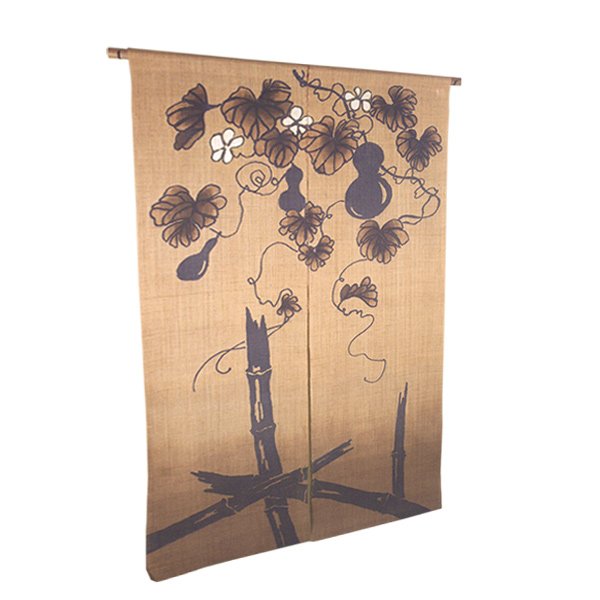 Photo3: Noren Mitsuru Japanese linen door curtain kusakizome bamboo gourd 88 x 150cm
