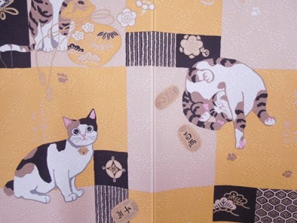 Photo3: Noren CSMO Japanese door curtain harie yellow cats long 85 x 170 cm