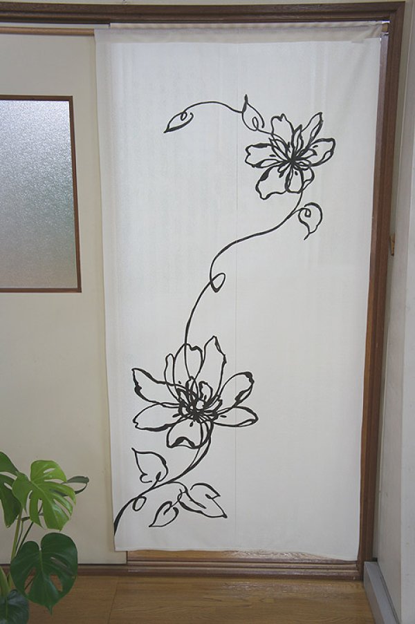 Photo1: Noren CSMO Japanese door curtain flower uenu white long 85 x 170 cm