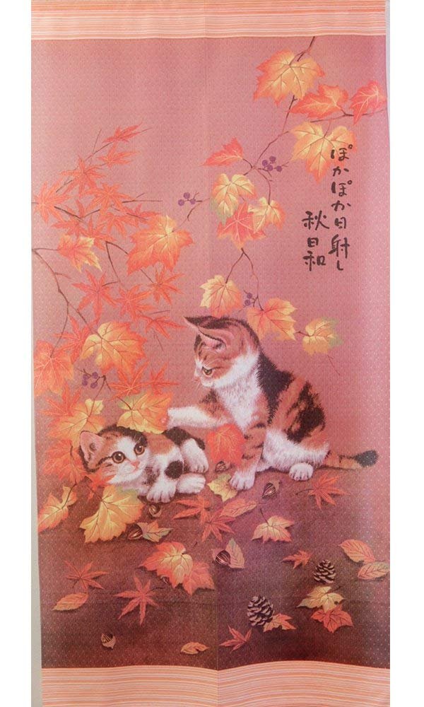 Photo1: Noren CSMO Japanese door curtain Autumn cats long 85 x 170 cm