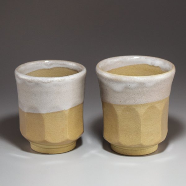 Photo1: Hagi ware Senryuzan climbing kiln Japanese tea cups kakewake set of 2