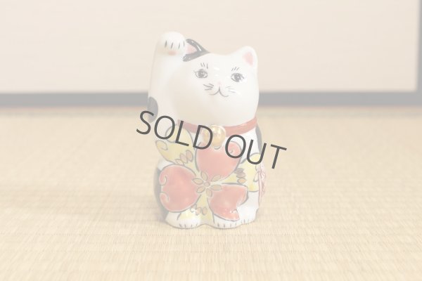 Photo3: Maneki Neko Japanese Lucky Cat Kutani Porcelain flower iroe H11.5cm