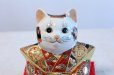 Photo1: Japanese Lucky Cat Kutani yaki ware Porcelain Maneki Neko Fukusuke sakari (1)