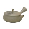 Photo2: Tokoname Japanese tea pot Gyokko flower carved flat shape yakishime 120ml (2)