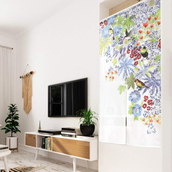 Photo2: Noren CSMO Japanese door curtain bird flower ranai 85 x 150 cm