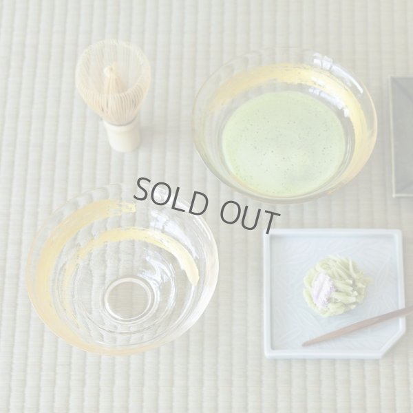 Photo3: glass Japanese tea ceremony matcha chawan bowl gold hakeme