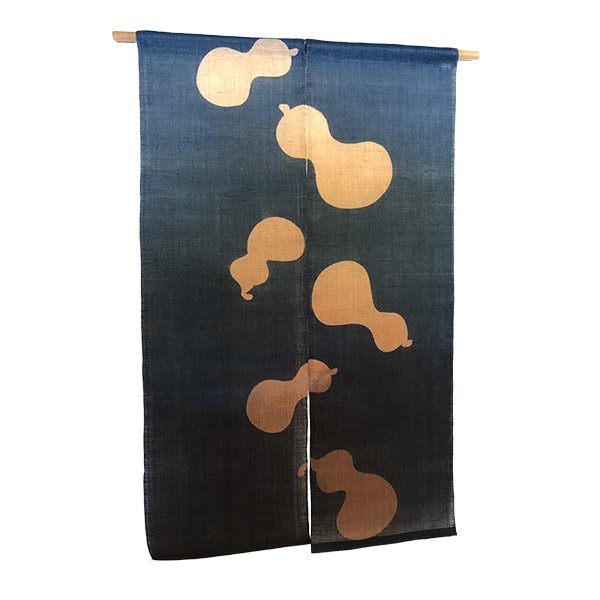 Photo1: Noren Mitsuru Japanese linen door curtain Kakishibu aizumi hyotan gou 88 x 150cm
