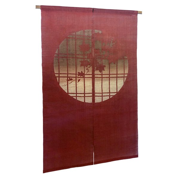 Photo1: Noren Mitsuru Japanese linen door curtain Bengarazome koshi maple 88 x 150cm