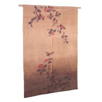 Noren Mitsuru Japanese linen door curtain Kakishibu camellia 88 x 150cm