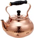 Photo1: Japanese Copper kettle hammered wan Shinkodou wooden handle 2.0L (1)