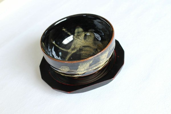 Photo4: Chataku wooden lacquered tea cup tray tea Coaster Saucer Akebono