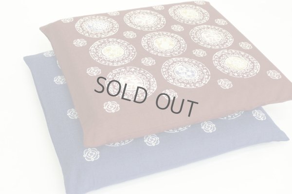 Photo3: Japanese floor pillow cushion cover zabuton cotton meisen family crest 55 x 59cm