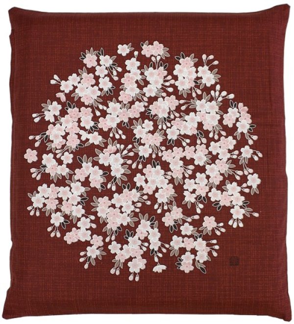 Photo2: Japanese floor pillow cushion cover zabuton cotton meisen flower 55 x 59cm