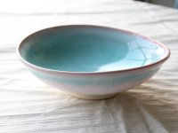 Hagi ware Japanese Serving bowl mint pink-light-blue gradation W260mm