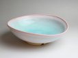 Photo4: Hagi ware Japanese Serving bowl mint pink-light-blue gradation W260mm (4)