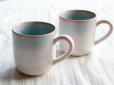 Photo1: Hagi Japanese pottery mug coffee cup mint pink-light-blue gradation set of 2 (1)